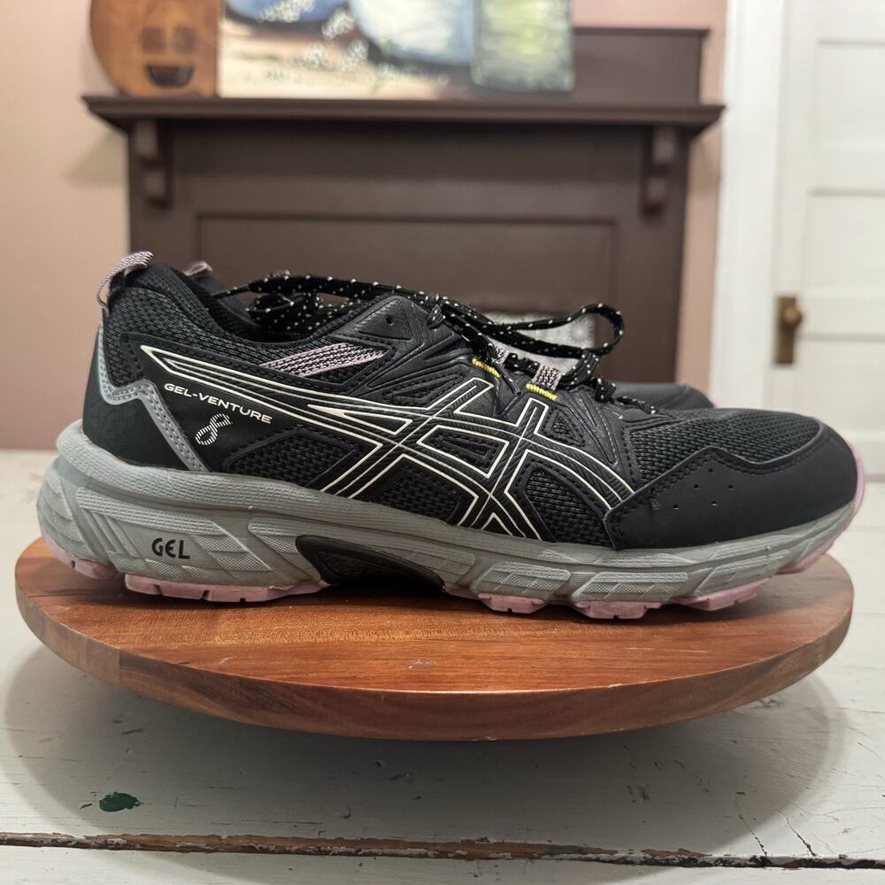 Asics Gel-Venture Women's Black and Gray Sneakers with Pink Accents